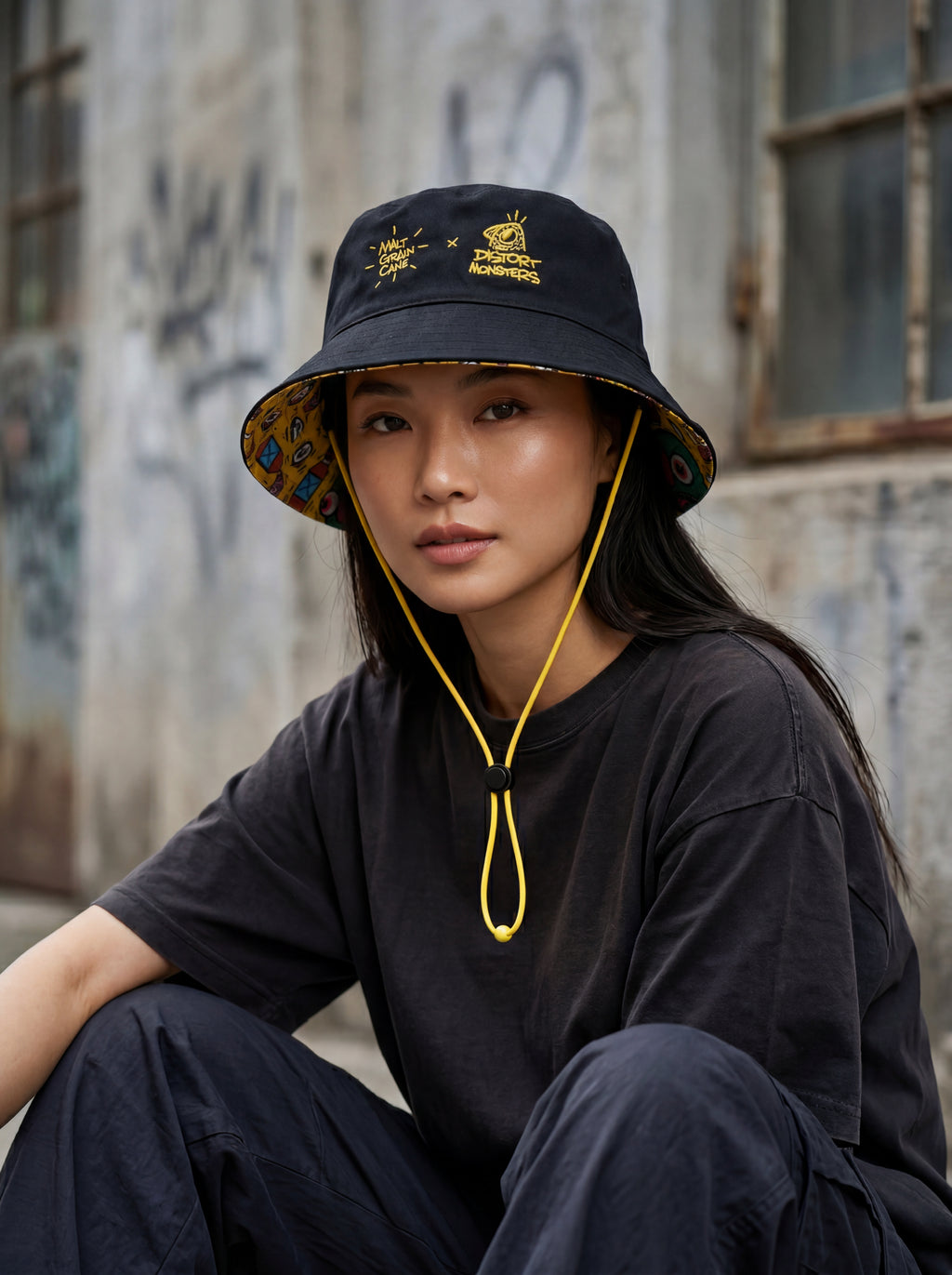 DistortMonsters x MGC - Yellow Reversible Bucket Hat